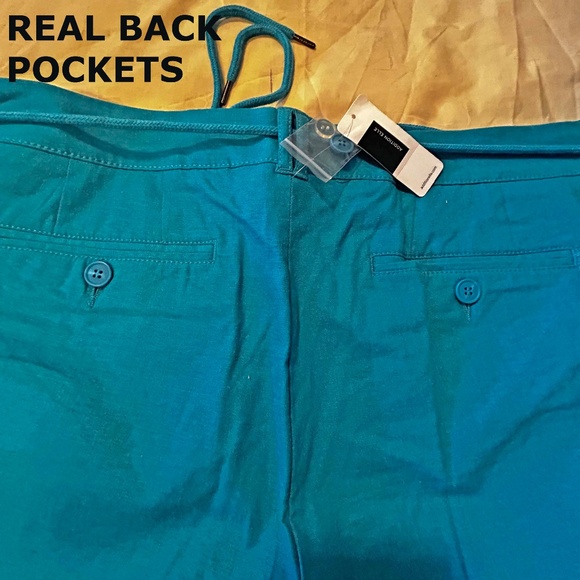 NEW PHOTOS! CAPRIS, STRETCH LINEN, CARIBE BLUE, SIZE 24, FRONT ZIPPER, POCKETS, - Picture 14 of 16
